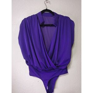 Glam Purple Surplice V-Neck Bodysuit Pleated Shoulder GT4776 (27)